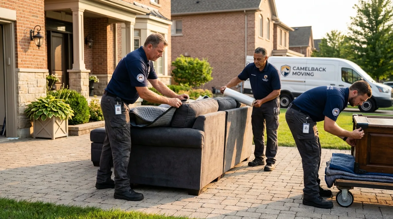 Large estate moving crew wrapping furniture in West Branch, IA