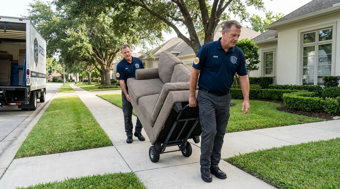 Local residential moving crew loading furniture in West Branch, IA